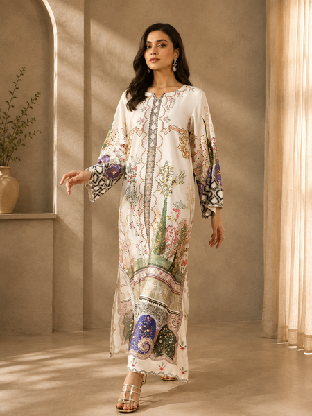 2611 | Printed Silk Kaftan Set