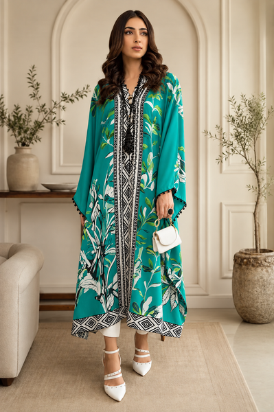 Turquoise Floral Kaftan | Premium Long Top