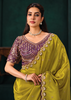 Saree 2605 — blouse and embellishment detail of olive/lime green saree with purple blouse