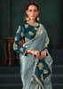 Saree 2606 — blouse and embellishment detail of silver-blue saree with dark teal blouse