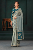 Saree 2606 — full-length view of silver-blue saree with dark teal blouse