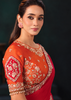 Saree 2607 — blouse and embellishment detail of red saree with orange blouse