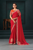 Saree 2607 — full-length view of red saree with orange blouse