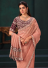 Saree 2609 — blouse and embellishment detail of peach saree with deep plum blouse