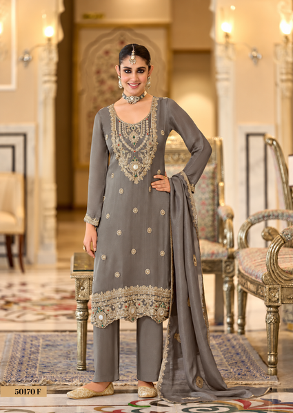 Eba Silk embroidered suit - Grey