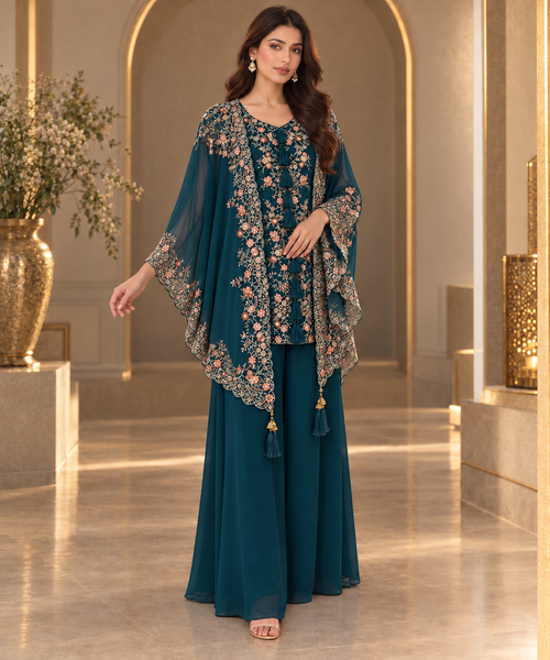 Noor Cape and Palazzo outfit - Teal