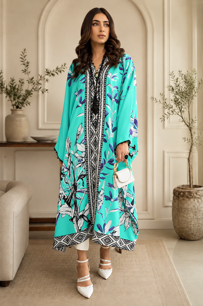 Sea Green Floral Kaftan | Premium Long Top