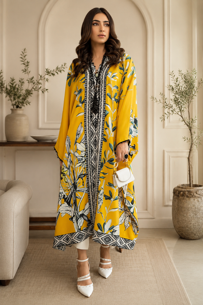 Yellow Floral Kaftan | Premium Long Top