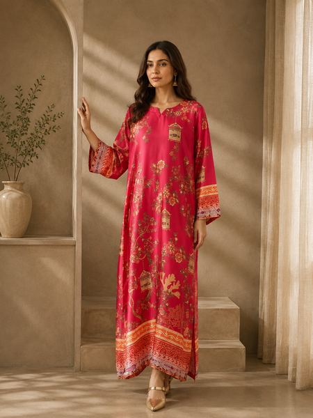 2615 | Printed Silk Kaftan Set