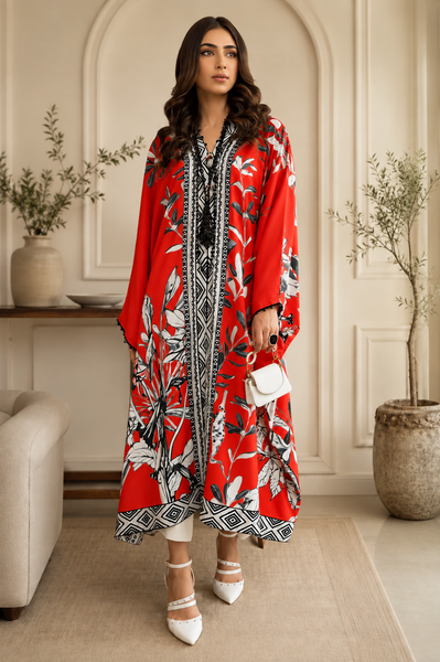 Red Floral Kaftan | Premium Long Top