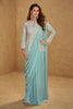 Embroidered Saree-Gown - Aqua