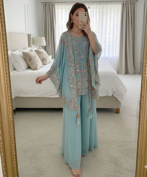 Noor Cape and Palazzo outfit - Sky Blue