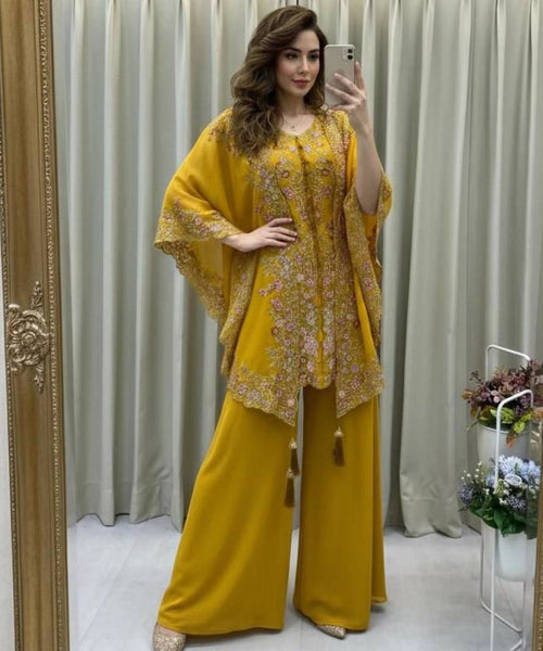 (Pre-Order) Noor Cape and Palazzo outfit - Mustard