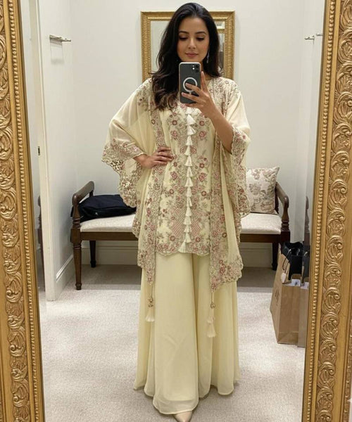 Noor Cape and Palazzo outfit - Cream