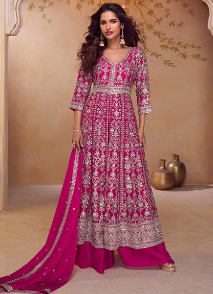 Seerat Luxury Anarkali & Palazzo Suit – Fuchsia